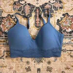 Natori Bliss Perfection Contour Soft Cup Wireless Bra in Blue Lace Size 34DD